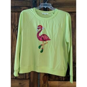 NWOT womens XL lime green Christmas flamingo sweatshirt